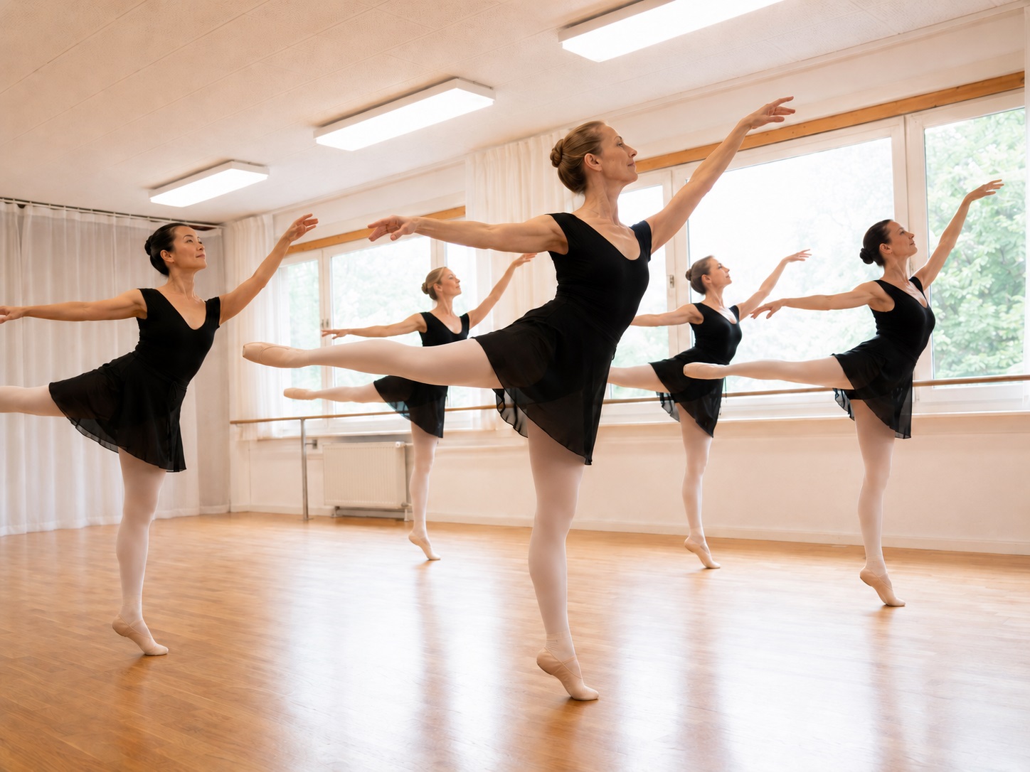 Ballett für Erwachsene Fortgeschrittene – Tänzerinnen in Attitude-Position