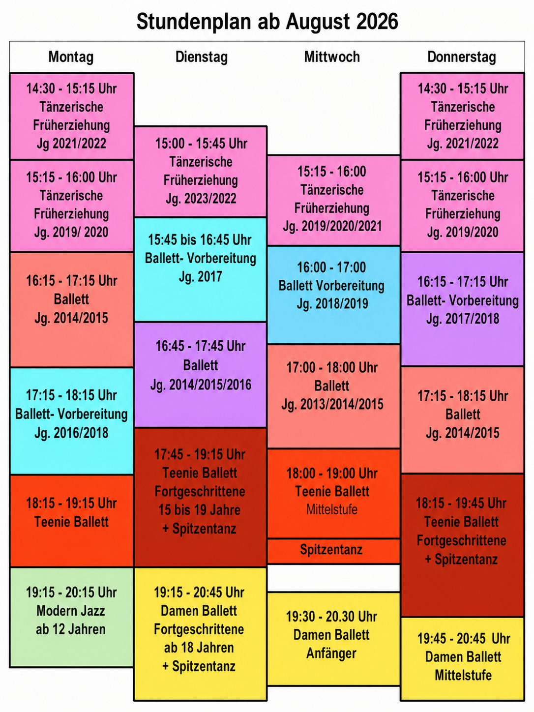 Stundenplan ab August 2026 – Ballettschule Geigenberger